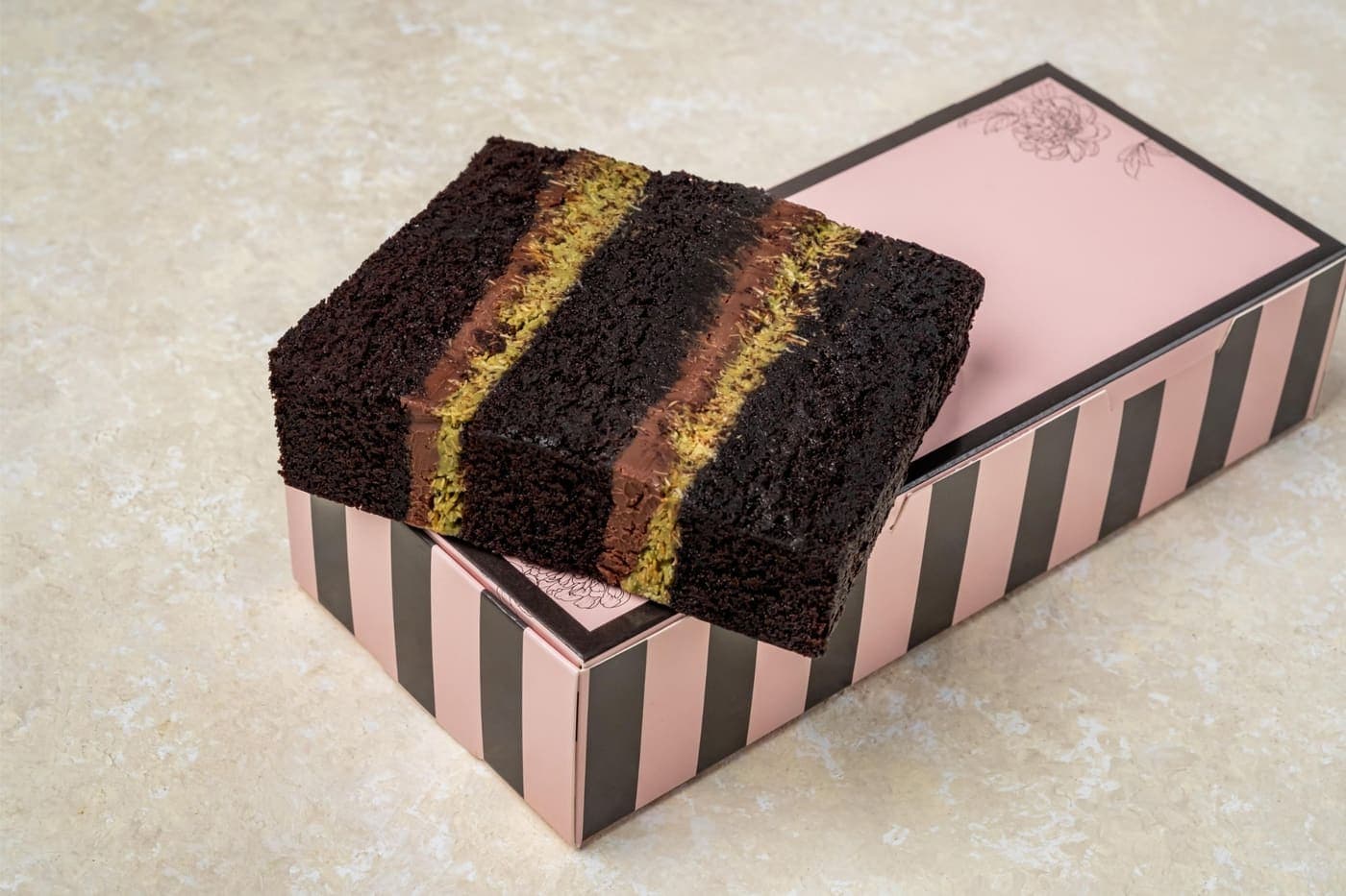 Pistachio Kunafa Chocolate Cake Slice